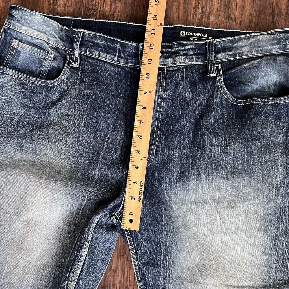 South Pole Denim Shorts‎ Men's 38 Slim Faded White Patch Stitching Y2K Grunge